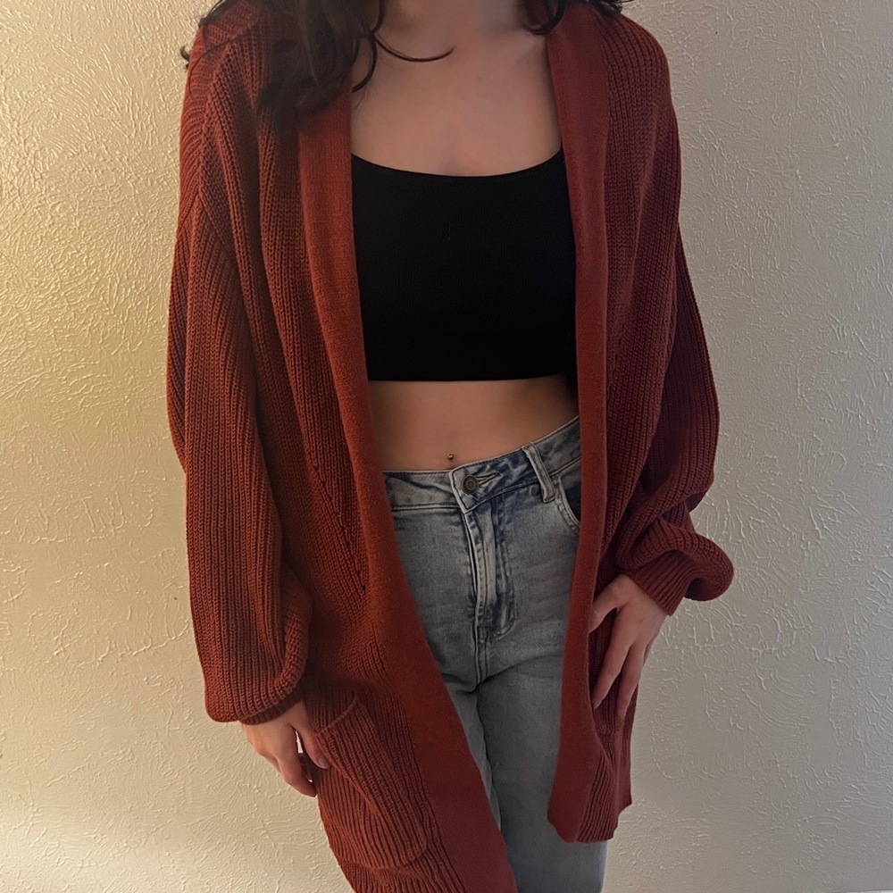 woven cardigan in coral